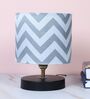 Black Metal Table Lamp With Maze Print Satin Shade