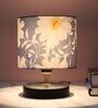Black Metal Table Lamp With Narcissue Floral Print Satin Shade