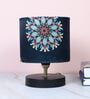 Black Metal Table Lamp With French Floral Print Satin Shade