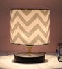 Black Metal Table Lamp With Maze Print Satin Shade