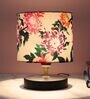 Black Metal Table Lamp With Carnation Print Satin Shade