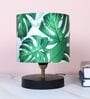 Black Metal Table Lamp With Palm Print Satin Shade