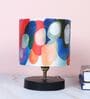 Black Metal Table Lamp With Abstract Print Satin Shade