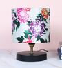 Black Metal Table Lamp With Carnation Print Satin Shade