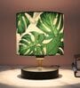Black Metal Table Lamp With Palm Print Satin Shade
