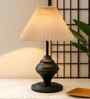 Black Metal Table Lamp with Fabric Shade, E27 holder, Urn, Pleated Off-White Shade