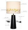 Black Metal Table Lamp with Leaf Printed Drum Shade