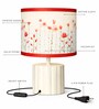 Black Metal Table Lamp with Leaf Printed Drum Shade