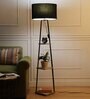 Triad Black Fabric Shade Shelf Floor Lamp With Wood & Metal Base