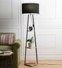 Triad Black Fabric Shade Shelf Floor Lamp With Wood & Metal Base