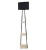 Triad Black Fabric Shade Shelf Floor Lamp With Wood & Metal Base