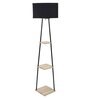 Triad Black Fabric Shade Shelf Floor Lamp With Wood & Metal Base
