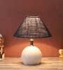 Black Natural Fiber Shade Table Lamp With White Base