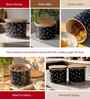 Black Paisley Printed Metal Airtight Containers With Wooden Lids Set Of 2