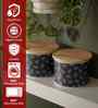 Black Paisley Printed Metal Airtight Containers With Wooden Lids Set Of 2