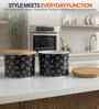 Black Paisley Printed Metal Airtight Containers With Wooden Lids Set Of 2