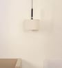 Black Polished Fabric Pendant Hanging Light with 14" Diameter Cotton Off White Shade