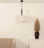 Black Polished Fabric Pendant Hanging Light with 14" Diameter Cotton Off White Shade