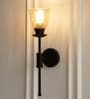 Black Polished Spacer Wall Lamp with Cup Crackled Glass Golden Luster
