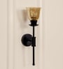 Black Polished Spacer Wall Lamp with Cup Crackled Glass Golden Luster