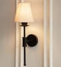 Black Polished Spacer Wall Lamp with Off White Shade