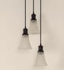 Black Polished Triple Hanging Pendant Light with Hammered Frost Glass