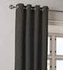 Black Polyester Solid 5 Ft Blackout Eyelet 2 Window Curtains