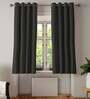 Black Polyester Solid 5 Ft Blackout Eyelet 2 Window Curtains