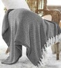 Black Polyester 98x67 Chevron Throw with Tassels