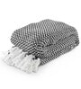 Black Polyester 98x67 Chevron Throw with Tassels
