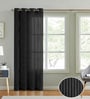 Black Polyester Striped 9ft Sheer Eyelet Door Curtain
