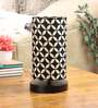 Black Round Metal Base Table Lamp with Geometric Print Shade