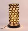 Black Round Metal Base Table Lamp with Geometric Print Shade