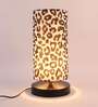 Black Round Metal Base Table Lamp with Leopard Print Shade