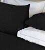 Black Satin Striped 210 TC Pure Cotton King Sized Bedsheet with 2 Pillow Covers