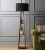 Victoria Black Cotton Fabric Shade Shelf Floor Lamp With Wood Base