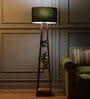 Victoria Black Cotton Fabric Shade Shelf Floor Lamp With Wood Base