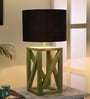 Black Shade Table Lamp With Wood Base