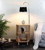 Henry Black Iron Shade Shelf Floor Lamp With Wood Base