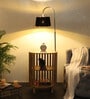 Henry Black Iron Shade Shelf Floor Lamp With Wood Base