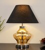 Dynamic Black Cottan Fabric Shade Night Lamp With Metal & Glass Base