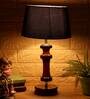 Geneva Black Fabric Shade Night Lamp With Wood Base