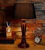 Healy Black Fabric Shade Night Lamp With Wood Base