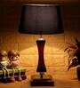 Turin Black Fabric Shade Night Lamp With Wood Base