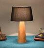 Tokyo Black Fabric Shade Night Lamp With Wood Base