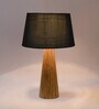 Tokyo Black Fabric Shade Night Lamp With Wood Base