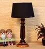 Andre Black Fabric Shade Night Lamp With Wood Base
