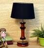 Geneva Black Fabric Shade Night Lamp With Wood Base