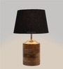 Blaise Black Fabric Shade Night Lamp With Wood Base