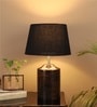 Sanna Black Fabric Shade Night Lamp With Wood Base